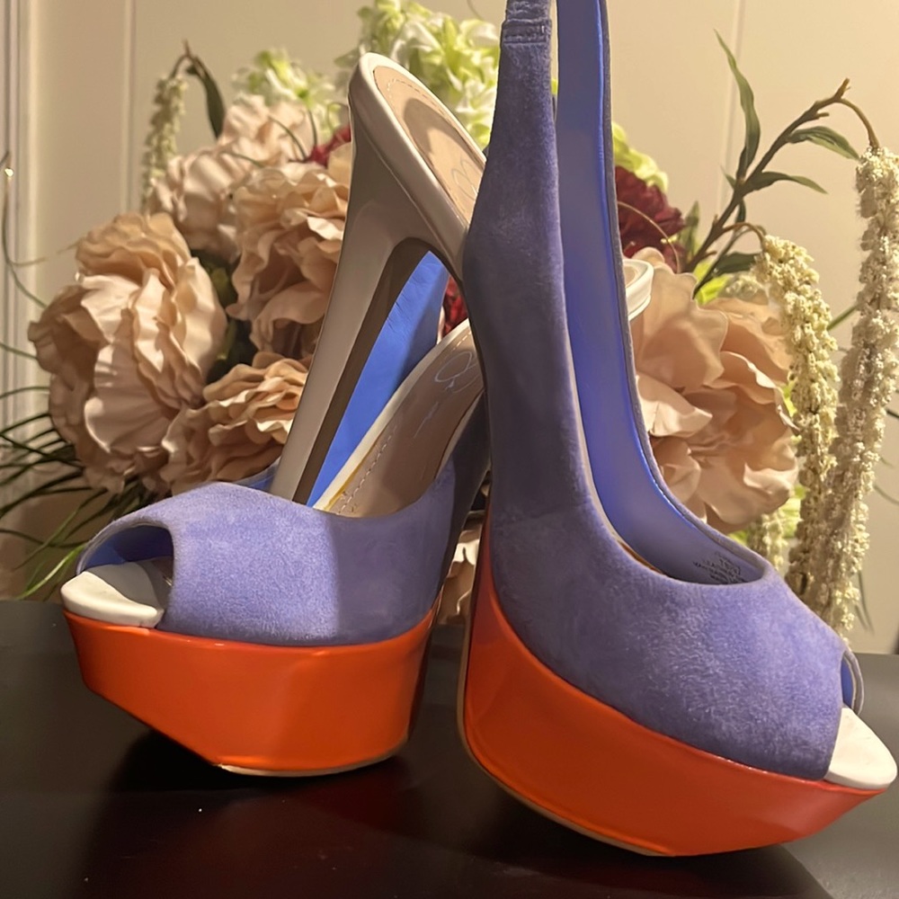 Jessica Simpson Peep Toe 3-Tone Slingback Platform Heels